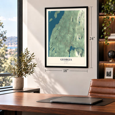 Georgia, Vermont map, 18 x 24 inch print in a black frame in a home office