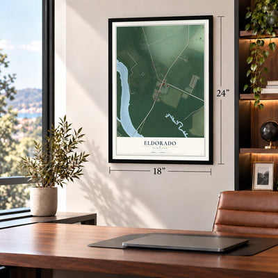 Eldorado, Maryland map, 18 x 24 inch print in a black frame in a home office