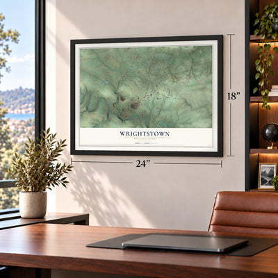 Wrightstown, Pennsylvania map, 18 x 24 inch print in a black frame in a home office