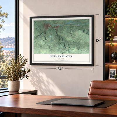 German Flatts, New York map, 18 x 24 inch print in a black frame in a home office