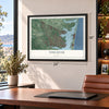 Toms River, New Jersey map, 18 x 24 inch print in a black frame in a home office