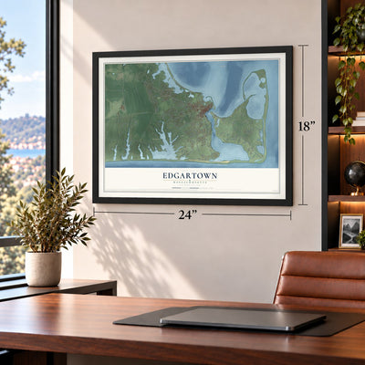 Edgartown, Massachusetts map, 18 x 24 inch print in a black frame in a home office