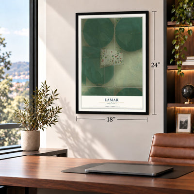 Lamar, Nebraska map, 18 x 24 inch print in a black frame in a home office