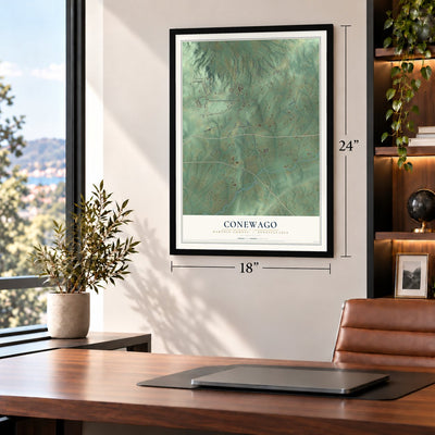 Conewago, Dauphin County, Pennsylvania map, 18 x 24 inch print in a black frame in a home office