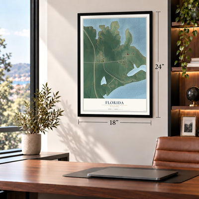 Florida, Missouri map, 18 x 24 inch print in a black frame in a home office