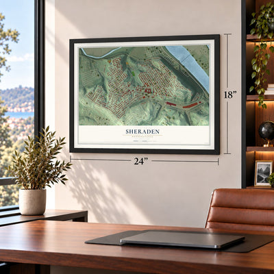 Sheraden, Pennsylvania map, 18 x 24 inch print in a black frame in a home office