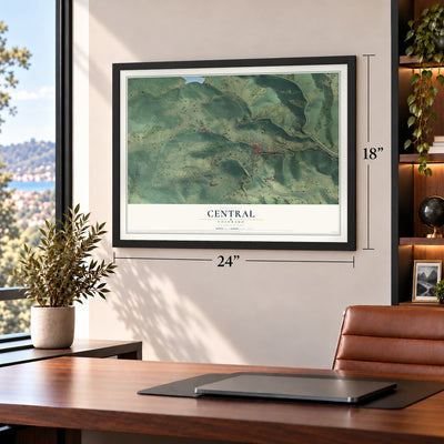 Central, Colorado map, 18 x 24 inch print in a black frame in a home office