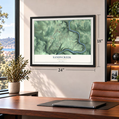 Sandycreek, Pennsylvania map, 18 x 24 inch print in a black frame in a home office