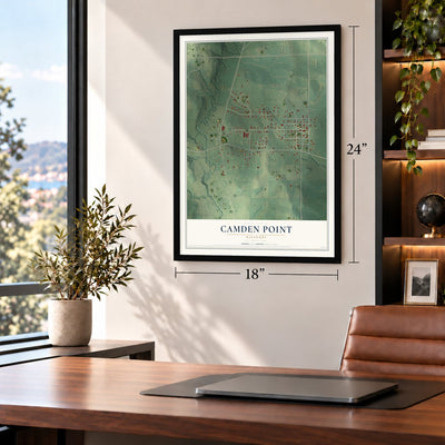 Camden Point, Missouri map, 18 x 24 inch print in a black frame in a home office