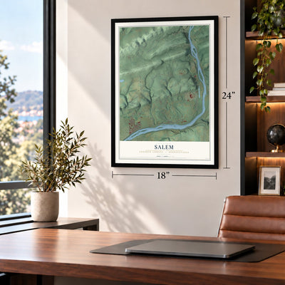 Salem, Luzerne County, Pennsylvania map, 18 x 24 inch print in a black frame in a home office