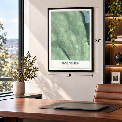 Sempronius, New York map, 18 x 24 inch print in a black frame in a home office