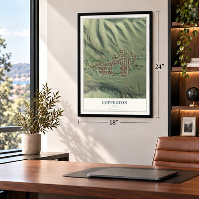 Copperton, Utah map, 18 x 24 inch print in a black frame in a home office
