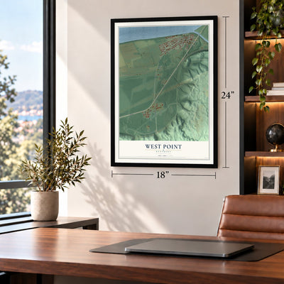 West Point, Kentucky map, 18 x 24 inch print in a black frame in a home office