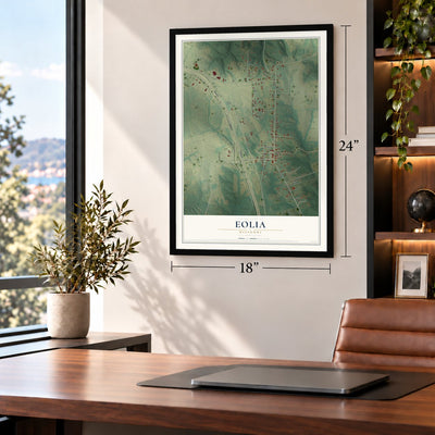 Eolia, Missouri map, 18 x 24 inch print in a black frame in a home office