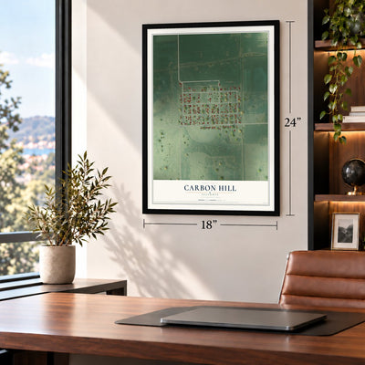 Carbon Hill, Illinois map, 18 x 24 inch print in a black frame in a home office