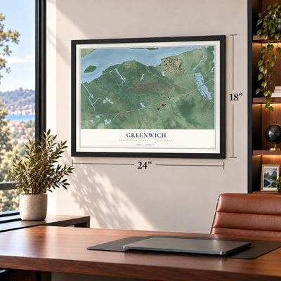 Greenwich, Gloucester County, New Jersey map, 18 x 24 inch print in a black frame in a home office