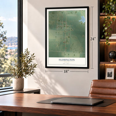 Flemington, Missouri map, 18 x 24 inch print in a black frame in a home office