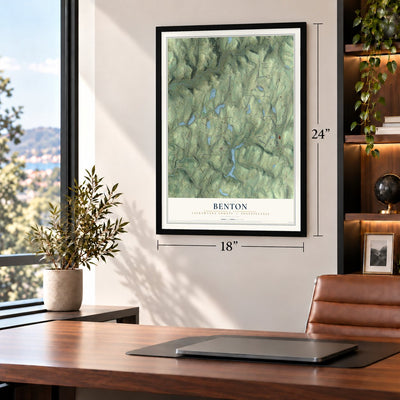 Benton, Lackawanna County, Pennsylvania map, 18 x 24 inch print in a black frame in a home office