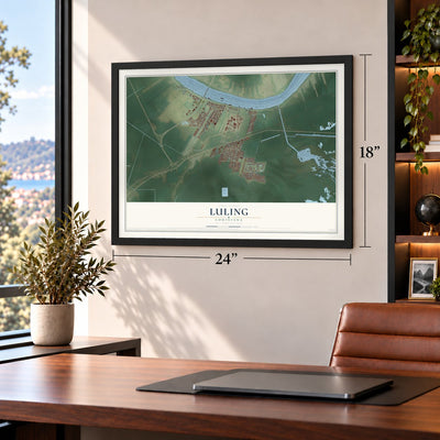 Luling, Louisiana map, 18 x 24 inch print in a black frame in a home office