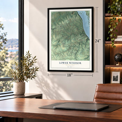 Lower Windsor, Pennsylvania map, 18 x 24 inch print in a black frame in a home office