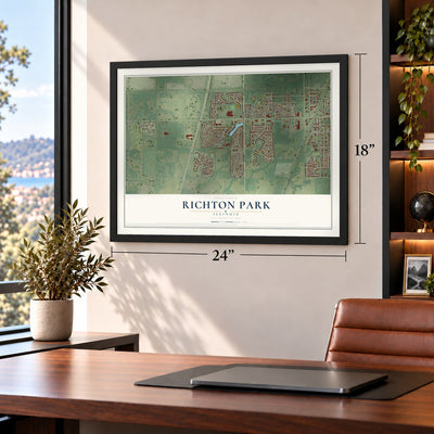 Richton Park, Illinois map, 18 x 24 inch print in a black frame in a home office