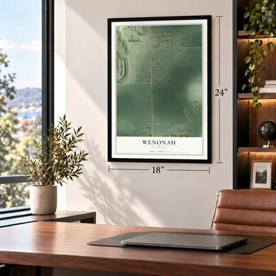 Wenonah, Illinois map, 18 x 24 inch print in a black frame in a home office