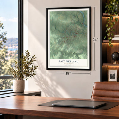 East Pikeland, Pennsylvania map, 18 x 24 inch print in a black frame in a home office