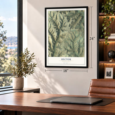 Hector, Pennsylvania map, 18 x 24 inch print in a black frame in a home office