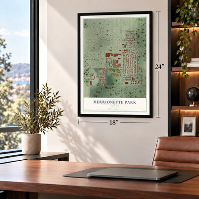 Merrionette Park, Illinois map, 18 x 24 inch print in a black frame in a home office