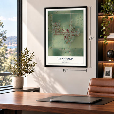Stanford, Illinois map, 18 x 24 inch print in a black frame in a home office