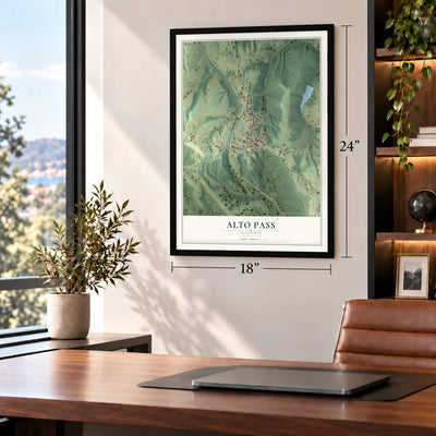 Alto Pass, Illinois map, 18 x 24 inch print in a black frame in a home office