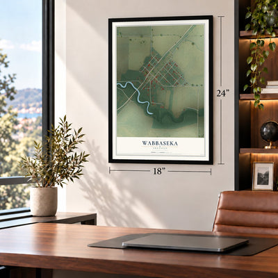 Wabbaseka, Arkansas map, 18 x 24 inch print in a black frame in a home office