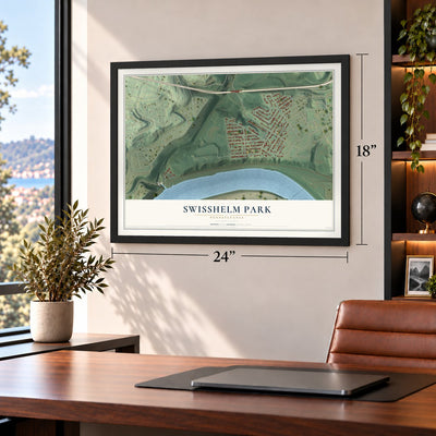 Swisshelm Park, Pennsylvania map, 18 x 24 inch print in a black frame in a home office