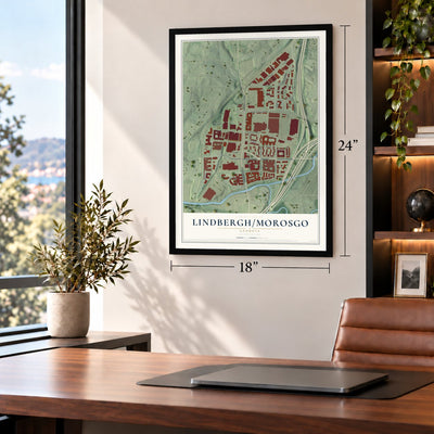 Lindbergh-Morosgo, Georgia map, 18 x 24 inch print in a black frame in a home office