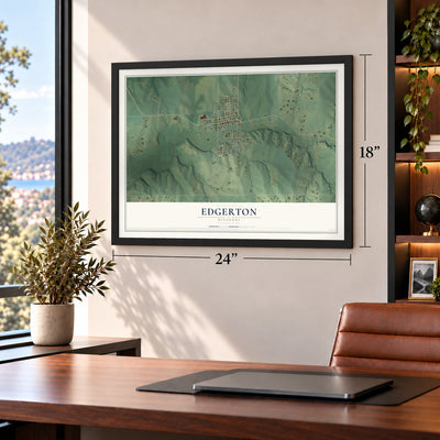 Edgerton, Missouri map, 18 x 24 inch print in a black frame in a home office