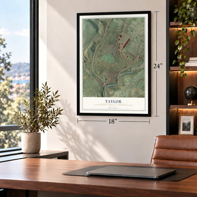 Taylor, Lackawanna County, Pennsylvania map, 18 x 24 inch print in a black frame in a home office