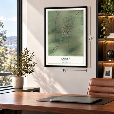 Joiner, Arkansas map, 18 x 24 inch print in a black frame in a home office
