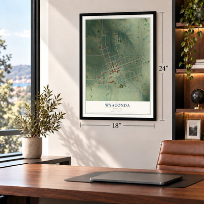 Wyaconda, Missouri map, 18 x 24 inch print in a black frame in a home office