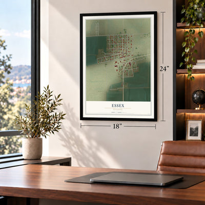 Essex, Missouri map, 18 x 24 inch print in a black frame in a home office