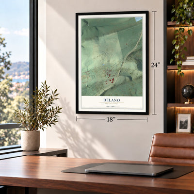 Delano, Pennsylvania map, 18 x 24 inch print in a black frame in a home office