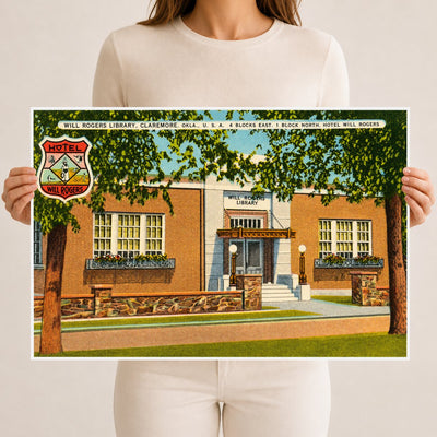 Claremore, OK: Will Rogers Library, Claremore, Okla., U.S.A., 4 blocks east, 1 block north, Hotel Will Rogers