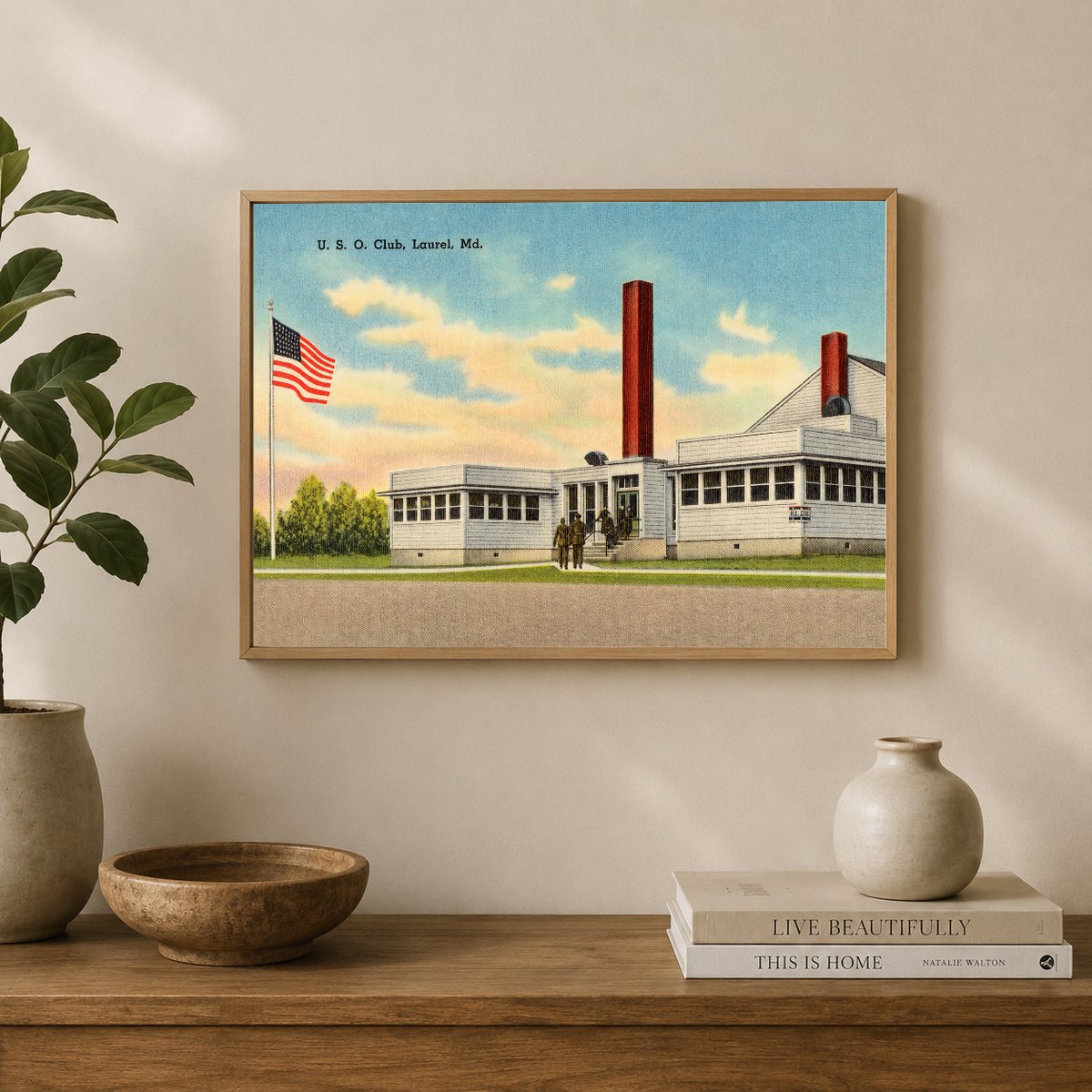 U. S. O. Club, Laurel, MD — Vintage Maryland Postcard