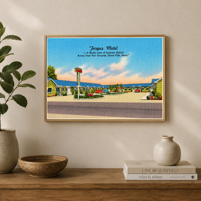 Great Falls, MT: "Fergus Motel -- 6 blocks West of Business District, across from Fair Grounds, Great Falls, Mont."