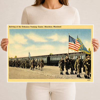 Arriving at the Ordnance Training Center, Aberdeen, Maryland — Vintage Maryland Postcard