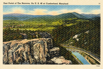 East portal of The Narrows, on U. S. 40 at Cumberland, Maryland — Vintage Maryland Postcard
