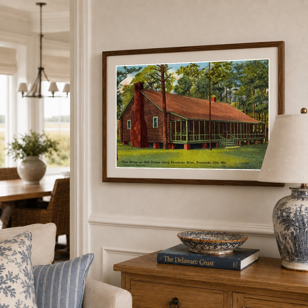Club house on golf course along Pocomoke River, Pocomoke City, MD — Vintage Maryland Postcard