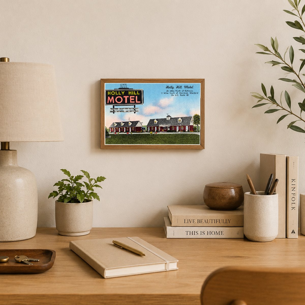 Holly Hill Motel, 26 miles north of Baltimore, 3 miles south of Aberdeen, Maryland, on U. S. Route 40 — Vintage Maryland Postcard