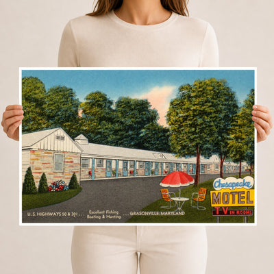 Chesapeake Motel, U. S. Highways 50 & 301... excellent fishing, boating & hunting... Grasonville, Maryland — Vintage Maryland Postcard
