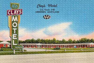 Clay's Motel, U. S. Route #40, Aberdeen, Maryland — Vintage Maryland Postcard