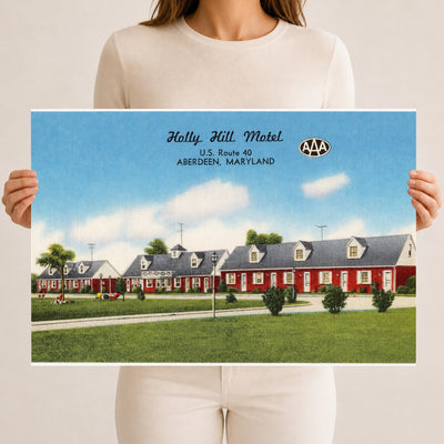 Holly Hill Motel, U.S. Route 40, Aberdeen, Maryland — Vintage Maryland Postcard